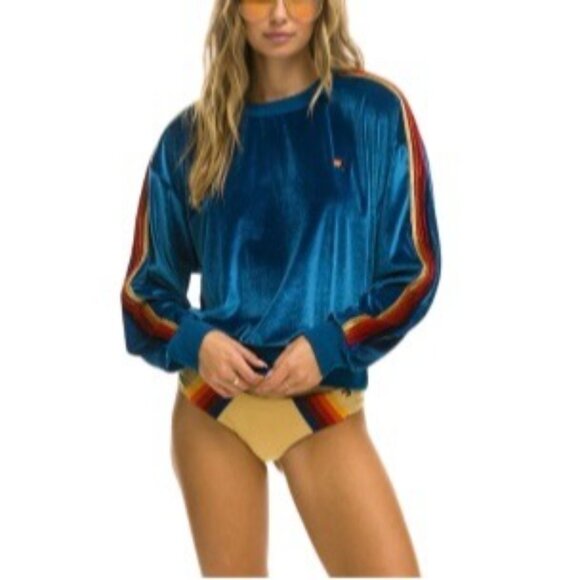 Aviator Nation Classic Velvet Relaxed Sweatshirt Vintage Blue Pullover Size Xs - Picture 1 of 10